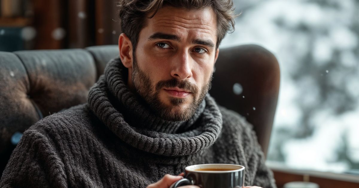 Egy ember csendben ül az ablaknál téli fényben, befelé figyelve