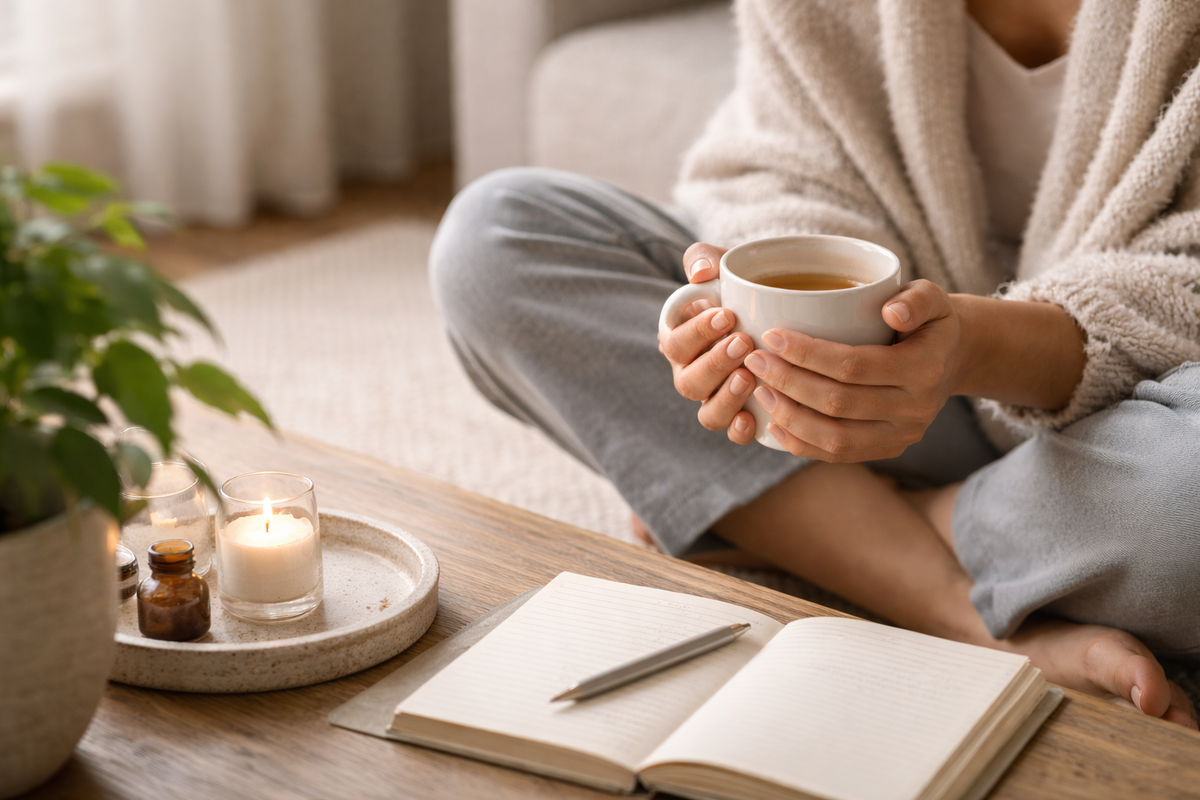 befelé figyelés nyugodt pillanata egy csendes szobában