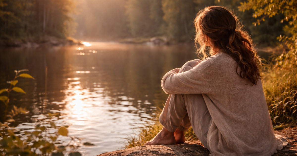 Csendes megállás a természetben egy tóparton - a belső folyamatok és az önreflexió pillanata