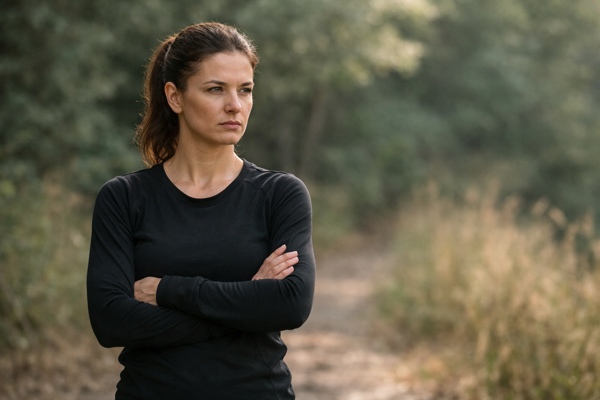 Csendes, feszes testtartás a természetben - a kontroll és belső szigor érzete